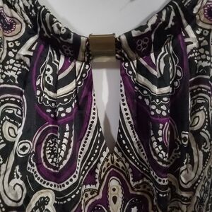White House Black Market Women’s Black/Purple Silk Stretch Halter Neckline Sz 6